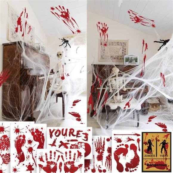 Halloween Decorations, 135PCS Scary Floor Window Stickers, 14 Sheets Creepy - Picture 3 of 7
